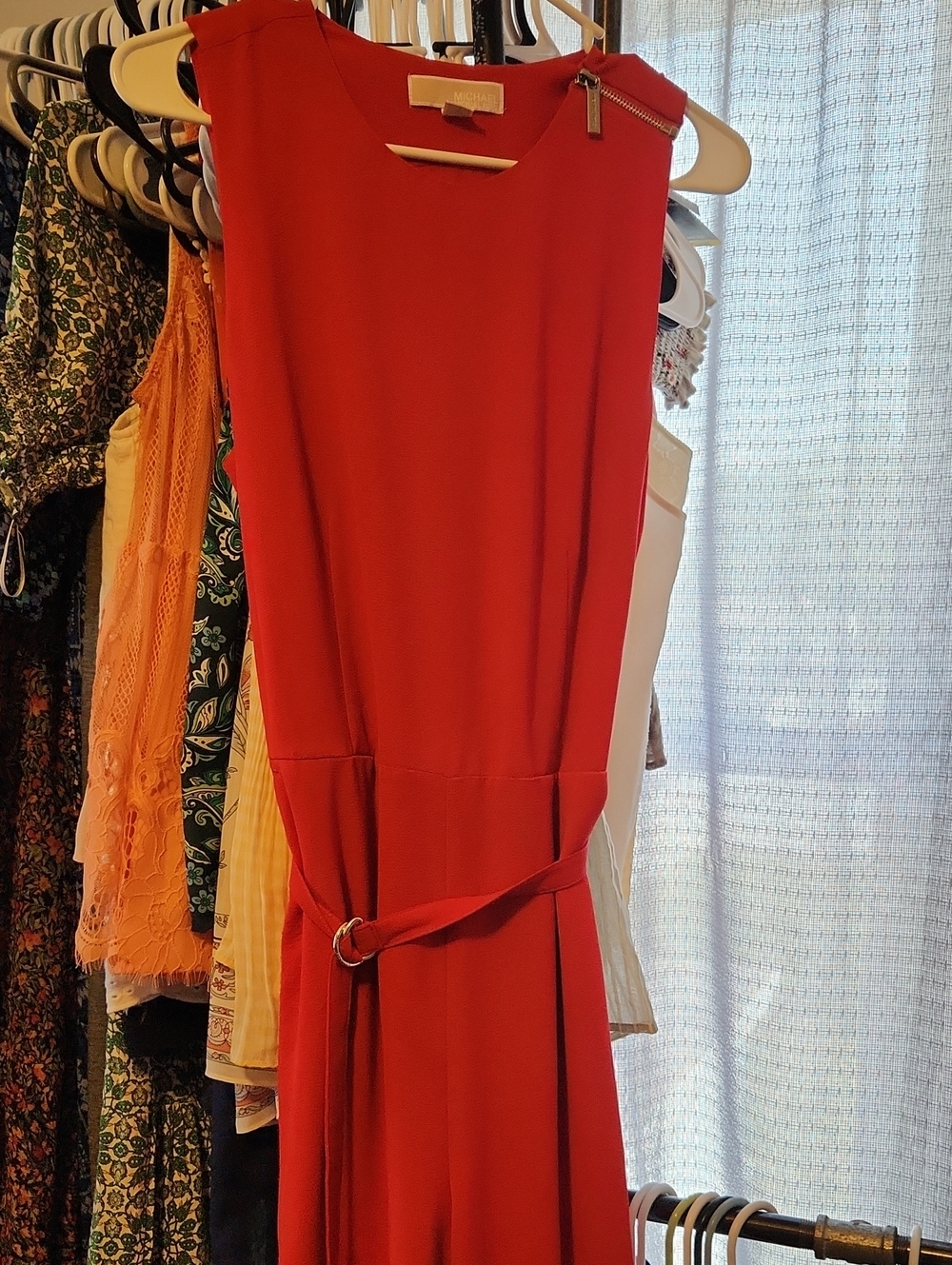 Michael Kors Red Sleeveless Jumpsuit with D-Ring Belt
